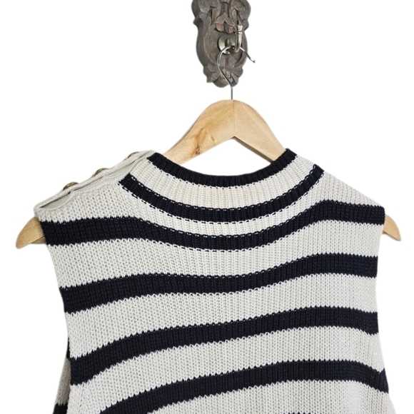 Loft stripe Funnel Neck navy and white knit sleeveless sweater top - Picture 7 of 10